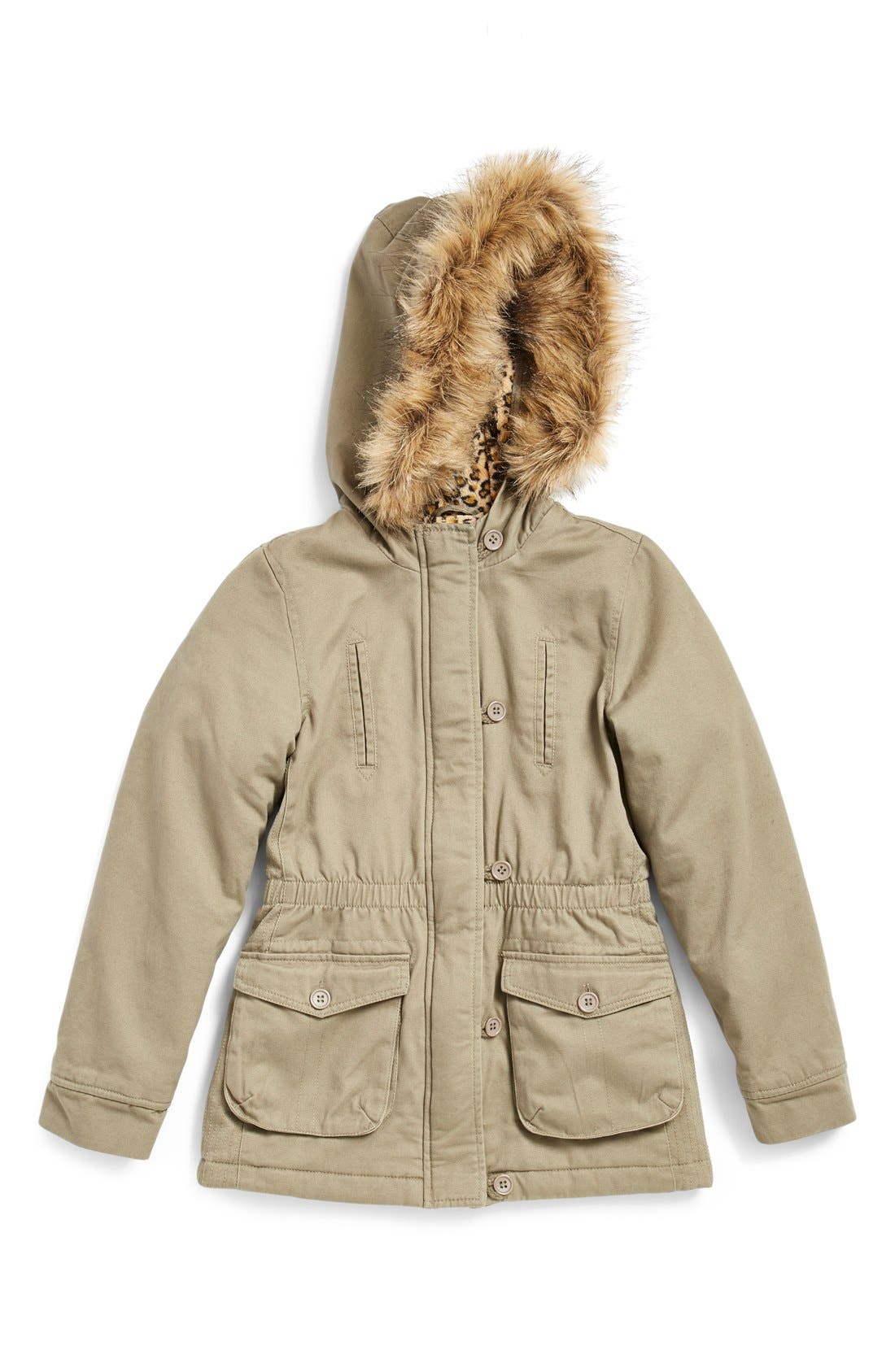Coffee Shop Cotton Anorak With Faux Fur Trim Big Girls Nordstrom