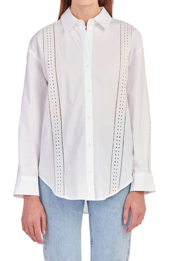 Shop English Factory Eyelet Detail Cotton Button-up Shirt In White