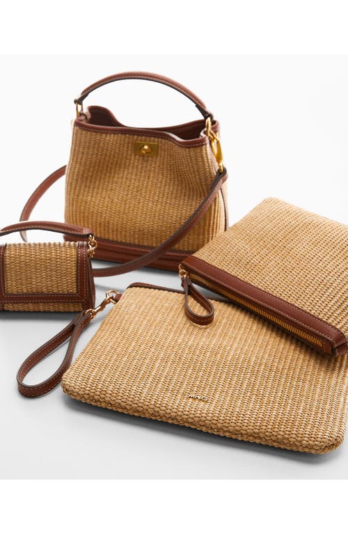 Shop Mango Woven Zip Pouch In Brown