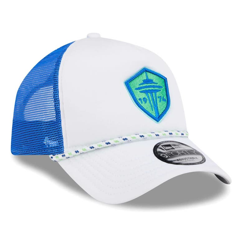 Shop New Era White/blue Seattle Sounders Fc Court Sport Foam A-frame 9forty Adjustable Trucker Hat