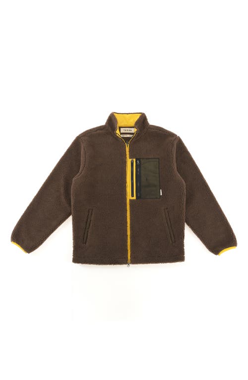 High Pile Fleece Jacket in Brown/Yellow