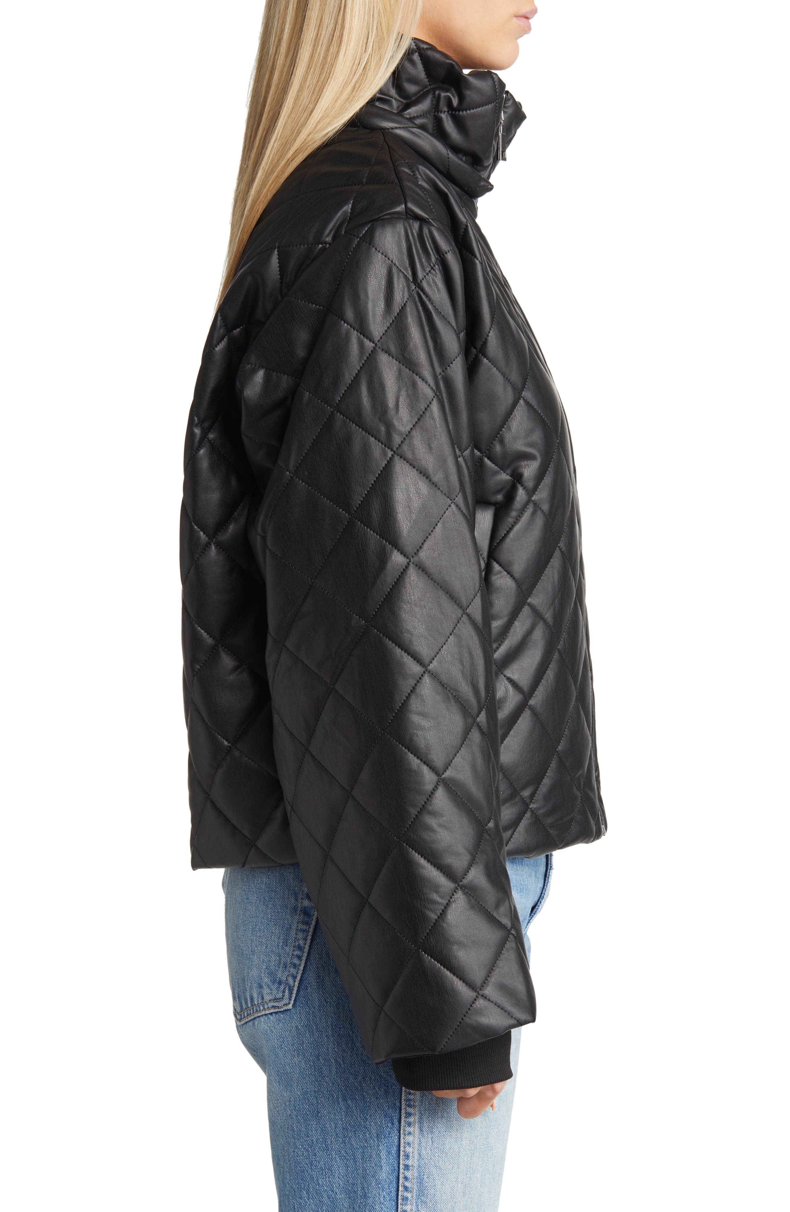 Steve Madden Hayle Quilted Faux Leather Puffer Jacket In Black