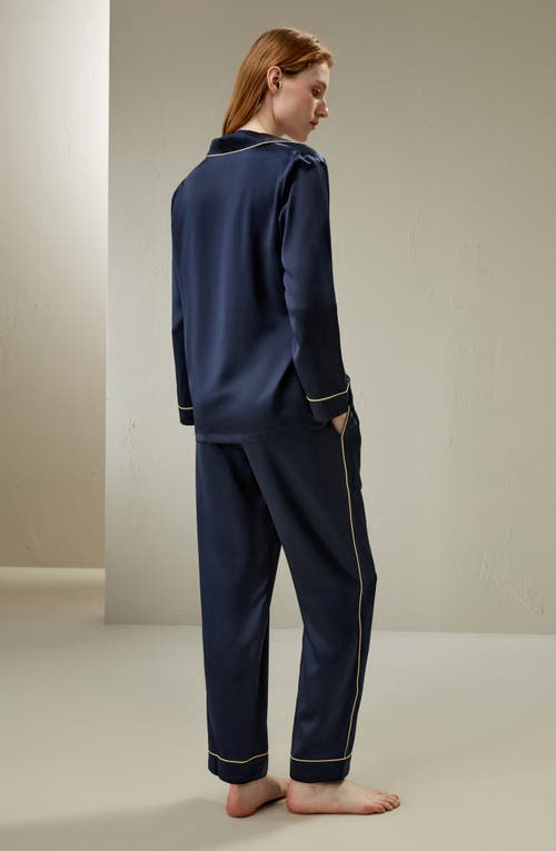 Lilysilk 22mm Gold Piping Silk Pajamas Set In Navy Blue