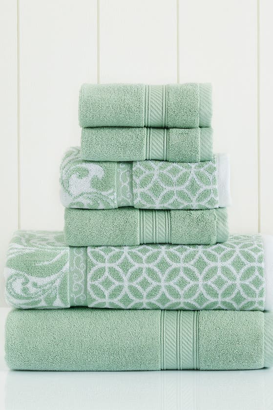 Modern Threads Trefoil Filigree Reversible Yarn-dyed Jacquard 6-piece Towel Set In Sage