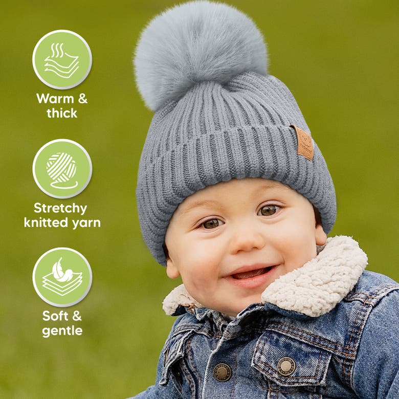 Shop Keababies 2-pack Pom Knitted Beanie In Steel