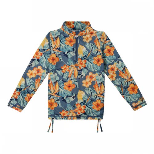 Uv Skinz Half Zip Ruched Sun & Swim Shirt In Maui Hibiscus