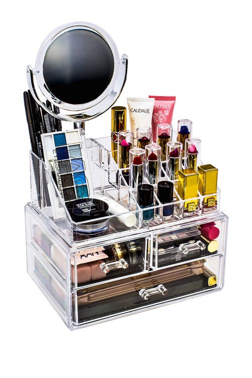 Sorbus Makeup Storage Organizer With Magnifying Mirror In Clear