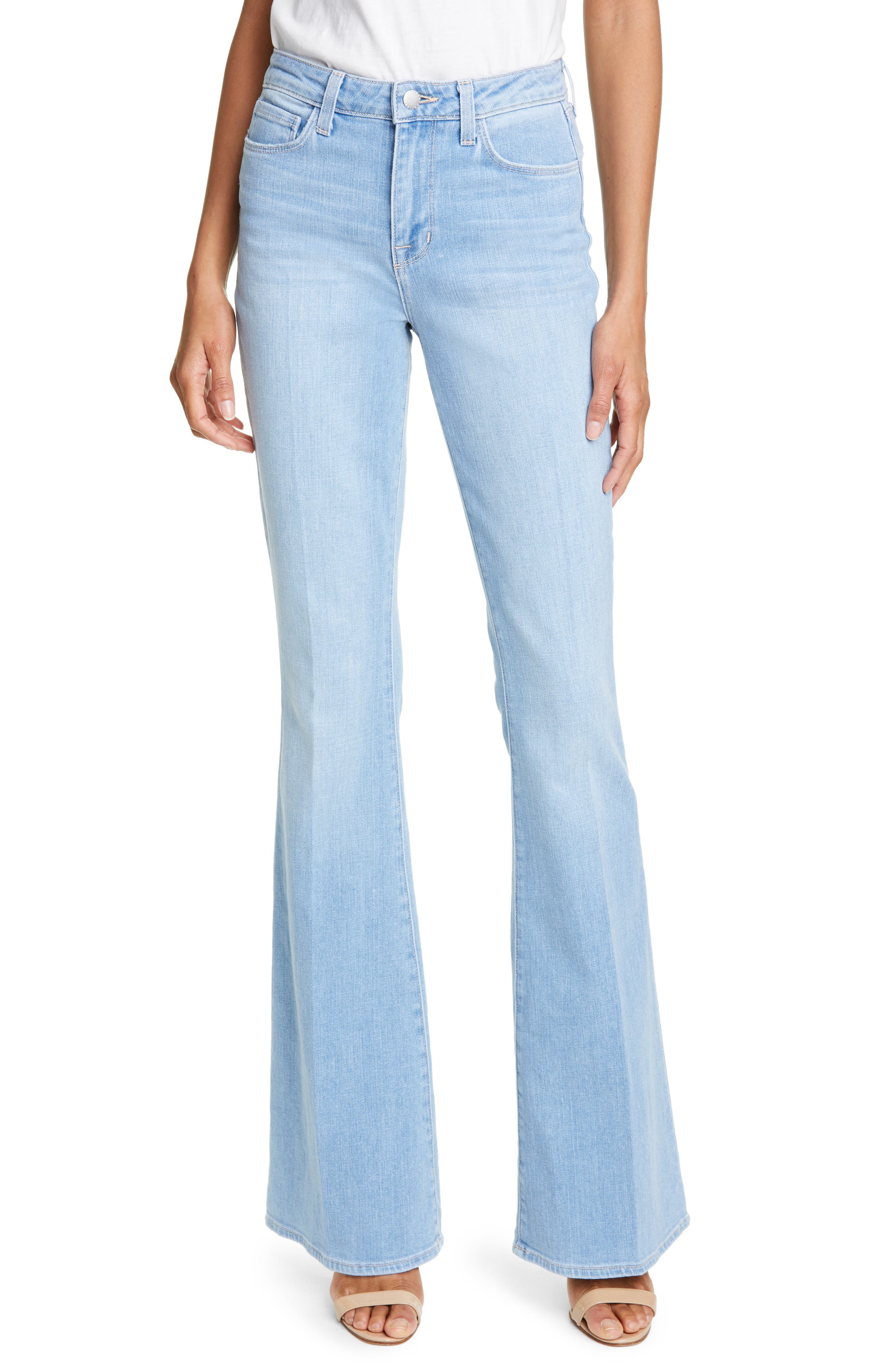 flared light blue jeans