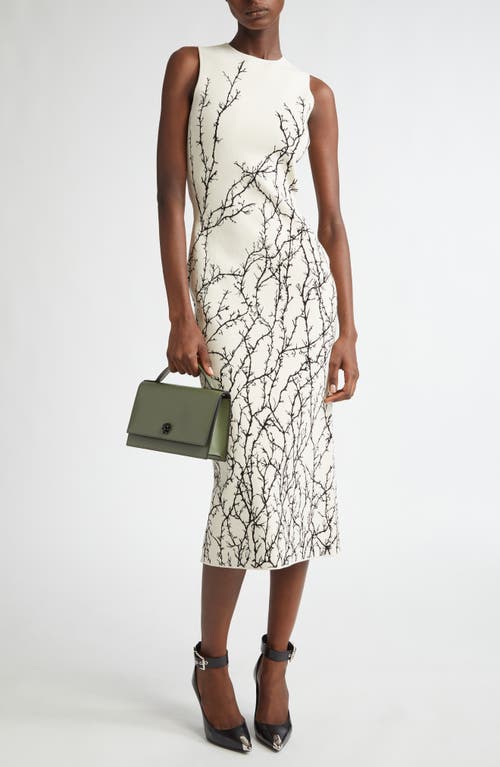 Shop Alexander Mcqueen Thorn Jacquard Knit Midi Dress In Ivory/black