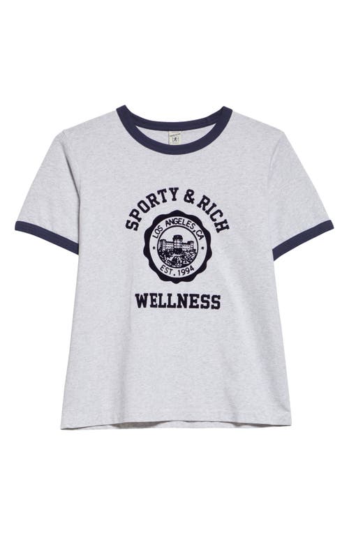 Shop Sporty And Rich Sporty & Rich Flocked Emblem Cotton Ringer Graphic T-shirt In Heather Gray