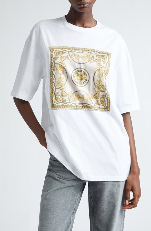 Versace Logo Barocco Contrast Panel Cotton T-shirt In 2w070-white Multicolor