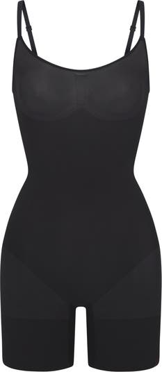 Skims Barely There Low Back Mid Thigh Bodysuit In Onyx