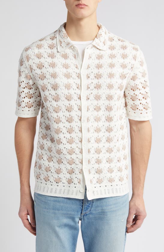 Shop Wax London Porto Crochet Button-up Shirt In Ecru