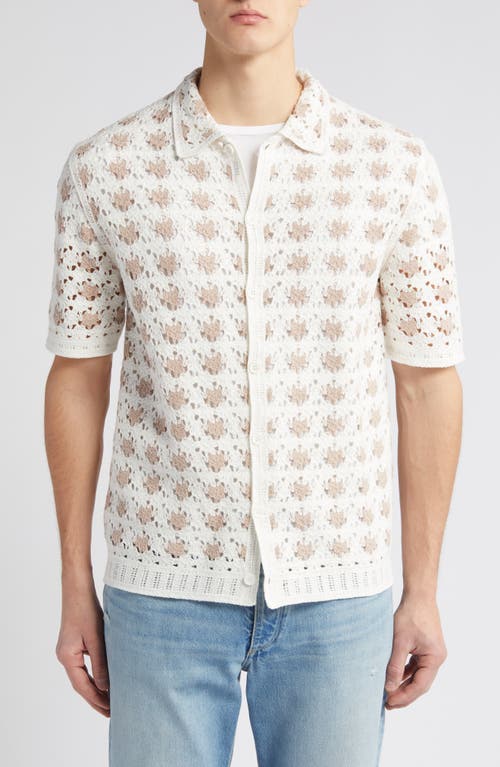 Porto Crochet Button-Up Shirt in Ecru