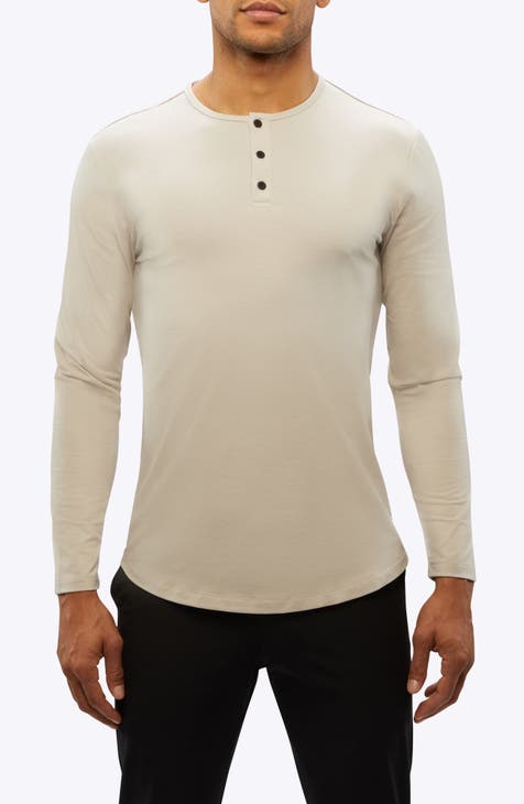 BRONSON Henley – T-Shirt manches longues pour homme, haut Vintage en coton, coupe ajustée, couleur unie  200000343
