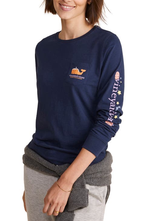 RARE Vineyard Vines Cotton Ski Whale Pocket T-Shirt Blue L/S Tee