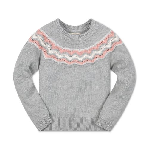 Hope & Henry Baby Girls' Organic Fair Isle Raglan Sweater, Infant In Gray Heather Fair Isle