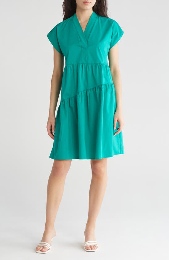 Shop Sandra Darren Asymmetric Tiered Dress In Green