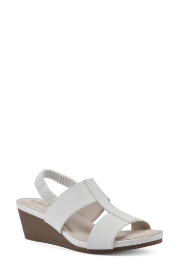 Shop Cliffs By White Mountain Candea Slingback Wedge Sandal In White/burnished/smooth
