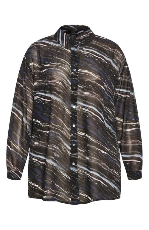 Shop City Chic Sheer Lover Print Long Sleeve Shirt In Marble