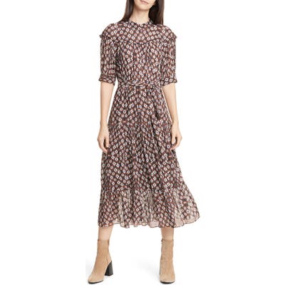 Sea Alha Print Tiered Midi Dress, Brown