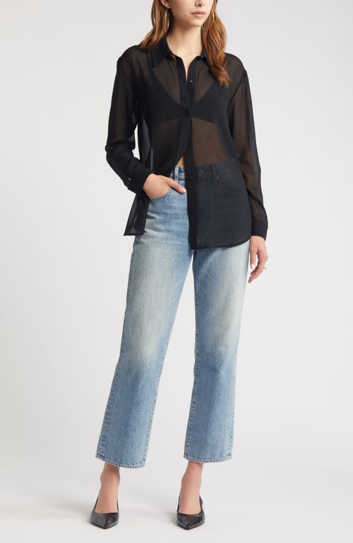 Open Edit Sheer Button-up Shirt In Black