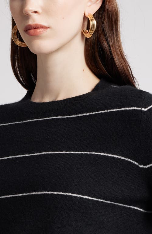 Shop Nordstrom Crewneck Cashmere Sweater In Black- Ivory Spaced Stripe