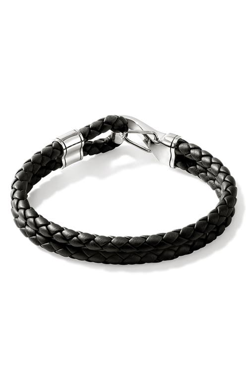 John Hardy Braided Leather Bracelet in Silver/black at Nordstrom, Size Large
