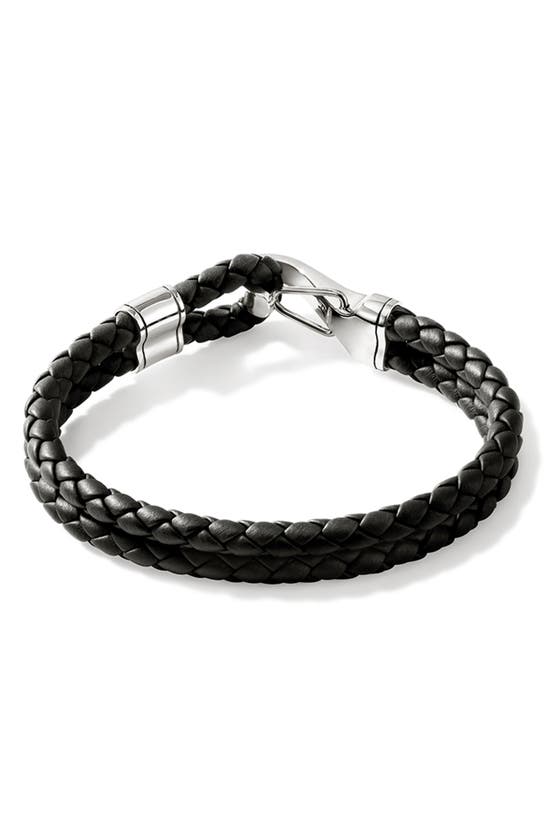 Shop John Hardy Braided Leather Bracelet In Silver/black