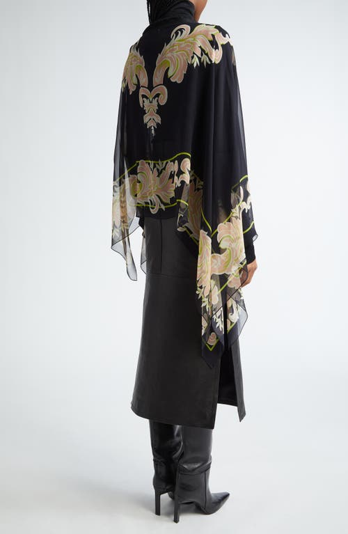 Etro Paisley Sheer Silk Poncho In Black