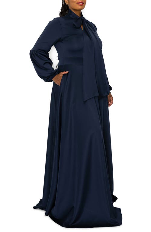 L I V D Bella Donna Long Sleeve Ribbon Tie Dress In Navy