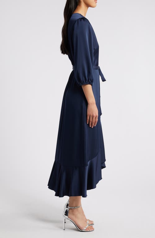 Shop Sam Edelman Faux Wrap Satin Maxi Dress In Navy