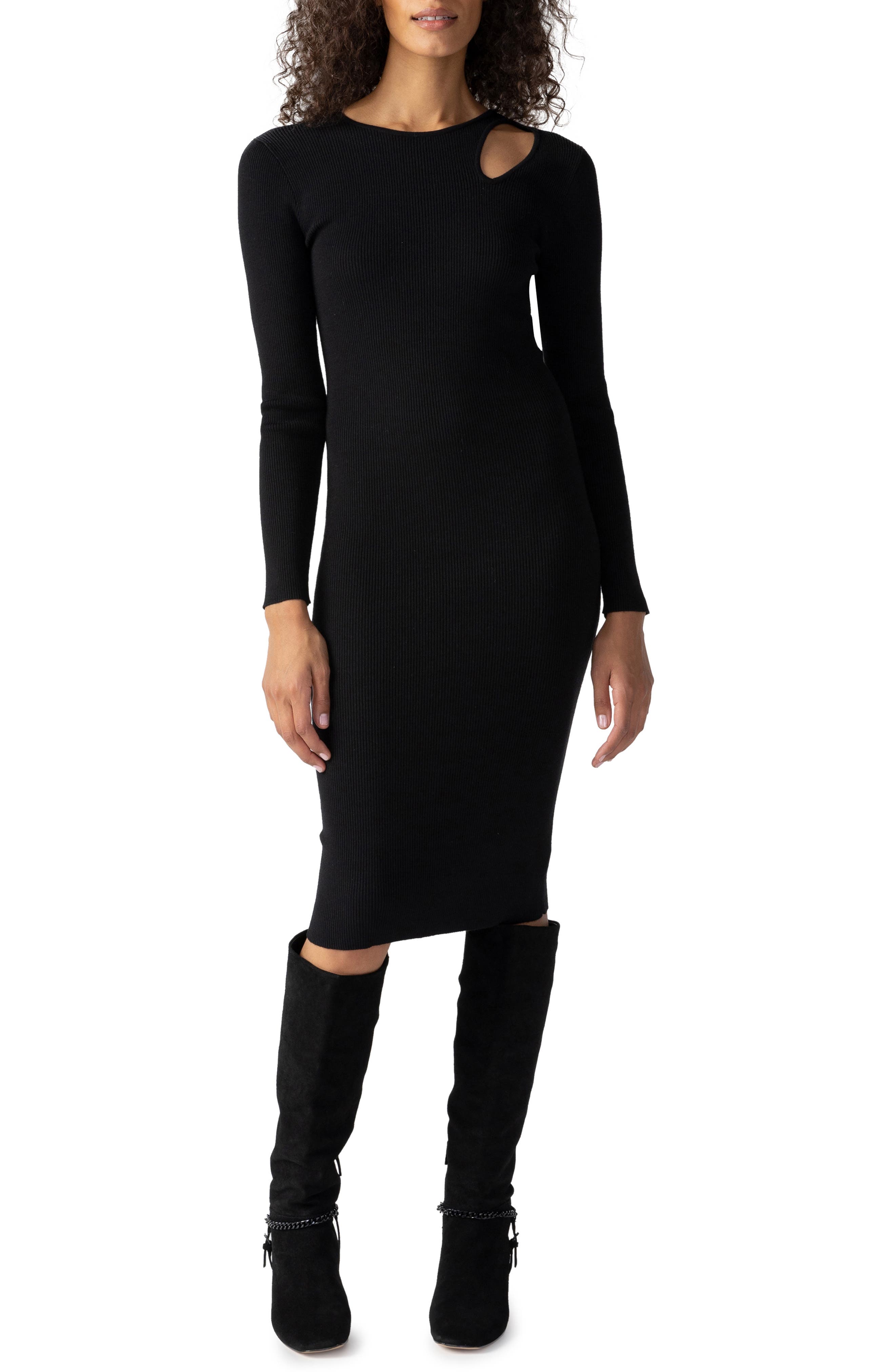 jordana cutout long sleeve rib midi dress