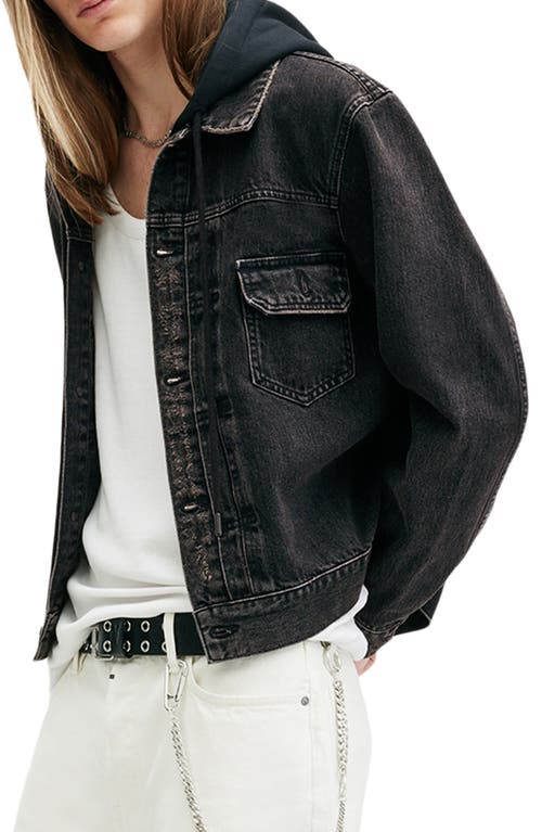 Shop Allsaints Spirit Denim Jacket With Removable Jersey Hood In Black