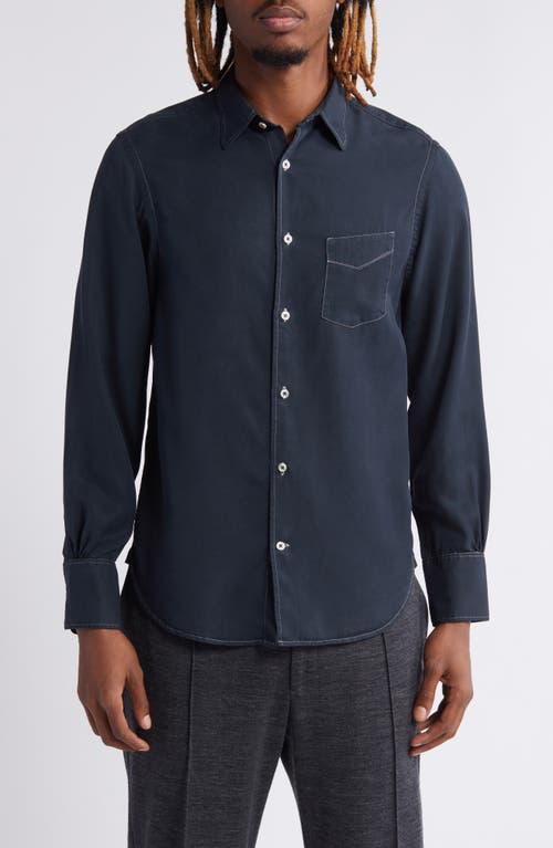 Shop Officine Generale Officine Générale Benoit Garment Dyed Button-up Shirt In Dark Navy