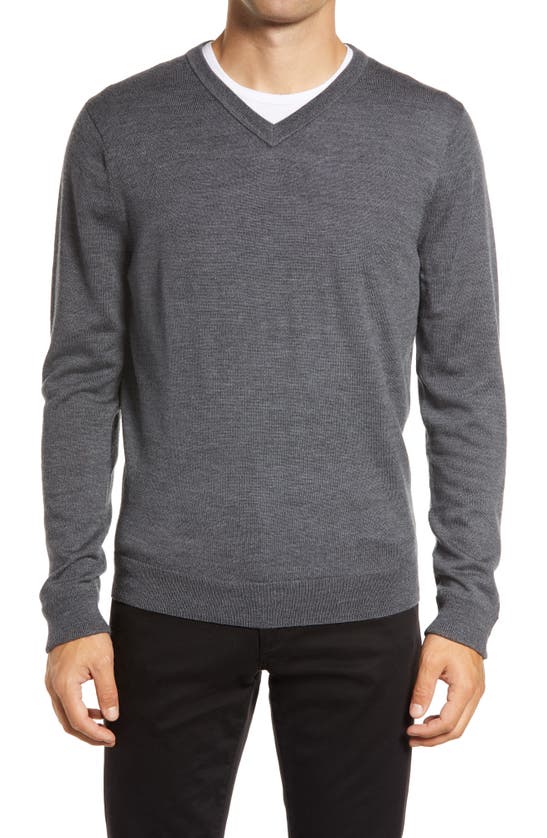 Nordstrom Washable Merino V-neck Sweater In Grey Magnet Heather