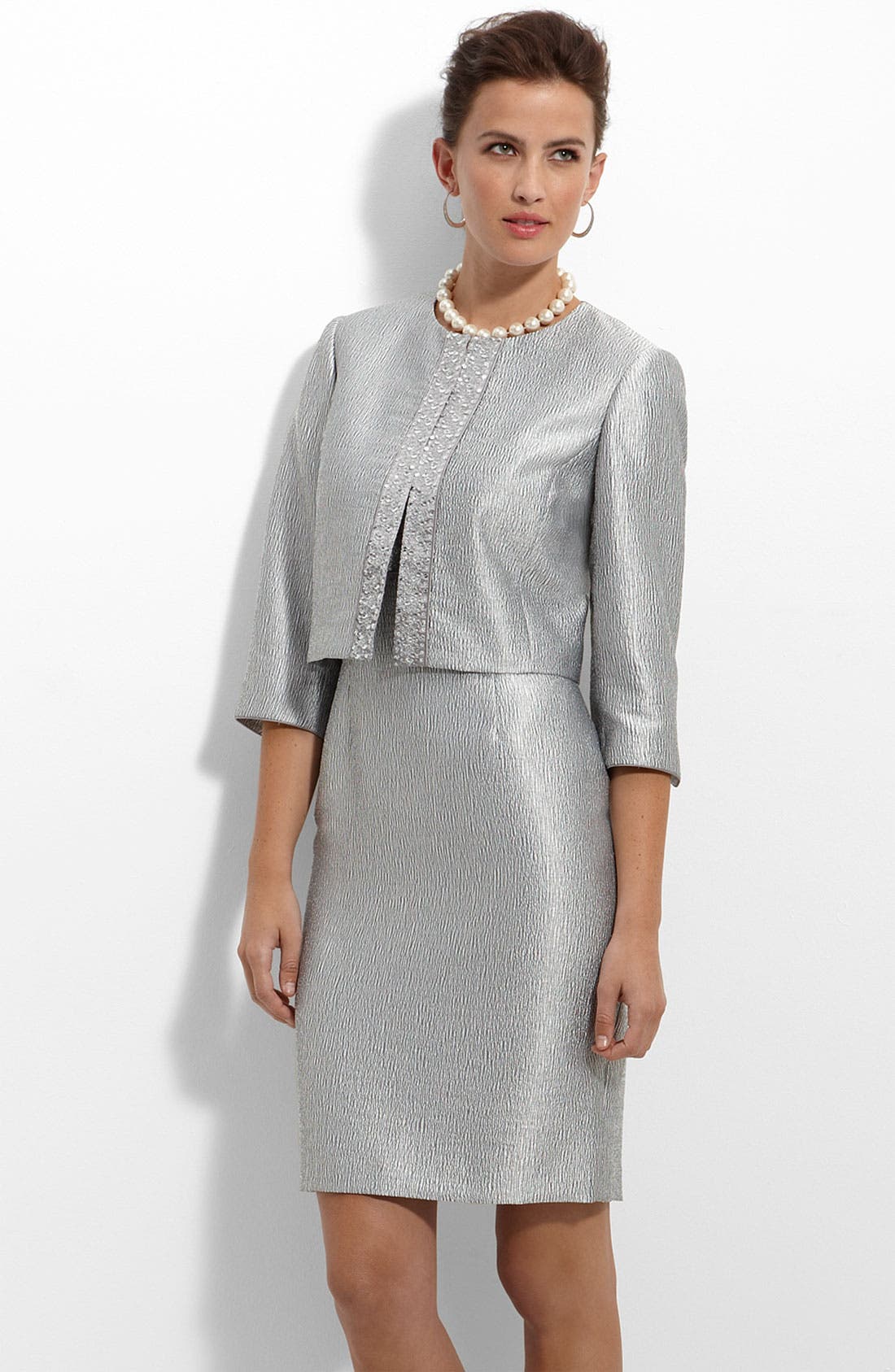 Adrianna Papell Beaded Metallic Satin Sheath Dress & Bolero Nordstrom