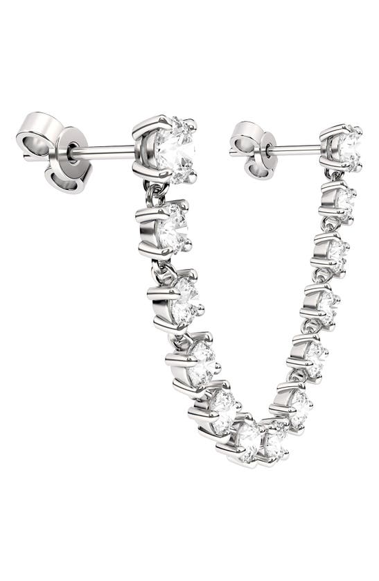 Hautecarat Lab-created Diamond Rope Chain Single Earring With Two Round Studs In 18k White Gold