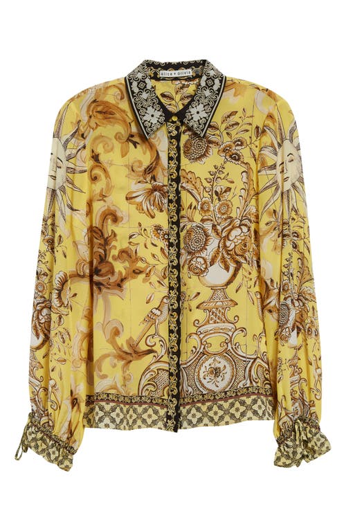 Shop Alice And Olivia Alice + Olivia Willa Contrast Print Silk Shirt In Lisboa Lemon Meringue