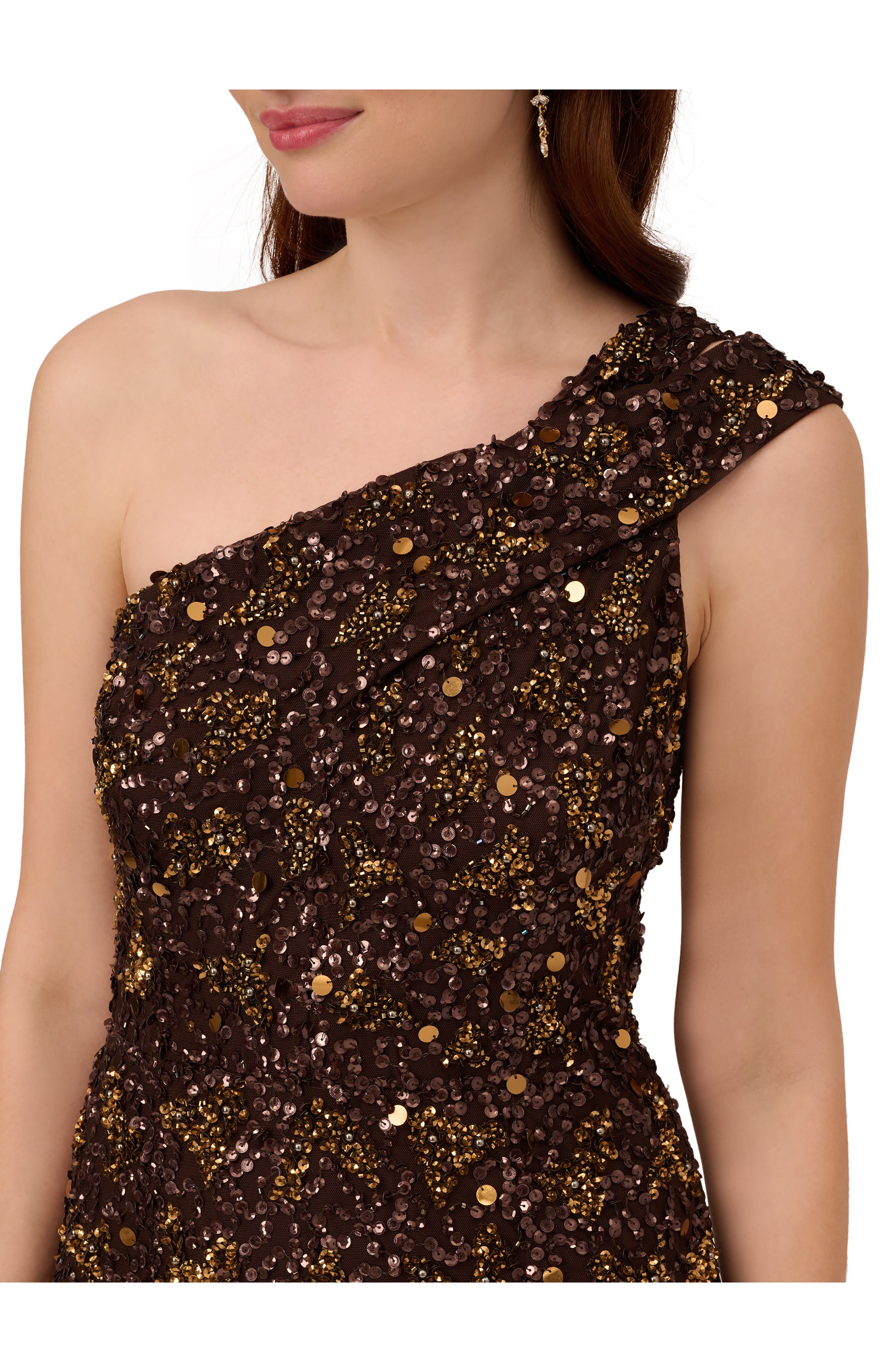 slim fit dress slacks Sleeveless Sequin Floral Lace Gown in Midnight Multi Nude main image 1