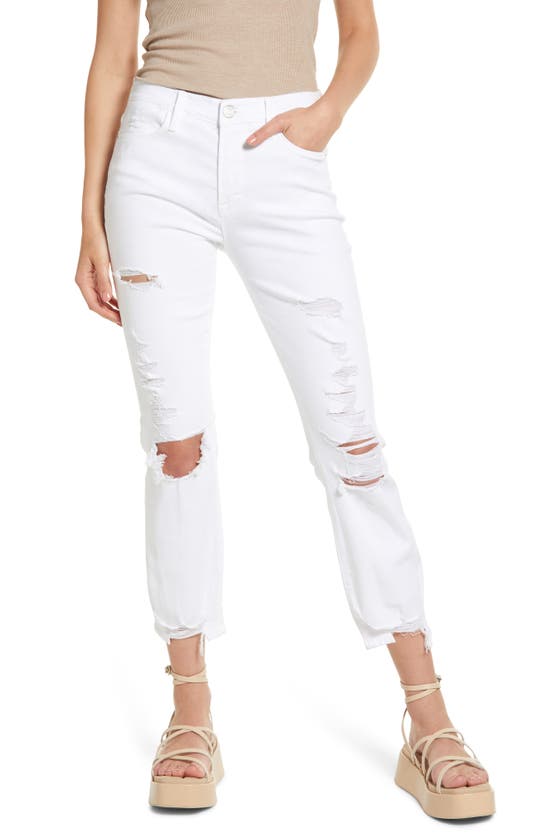 Frame Le High Ankle Straight Leg Jeans In Blanc Destruct