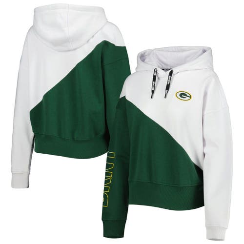 Women's DKNY Sport White/Green Green Bay Packers Bobbi Color Blocked Pullover Hoodie