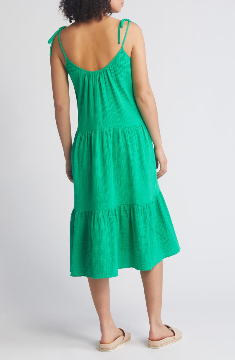 Caslon® Tie Strap Tiered Cotton Gauze Midi Dress | Nordstromrack