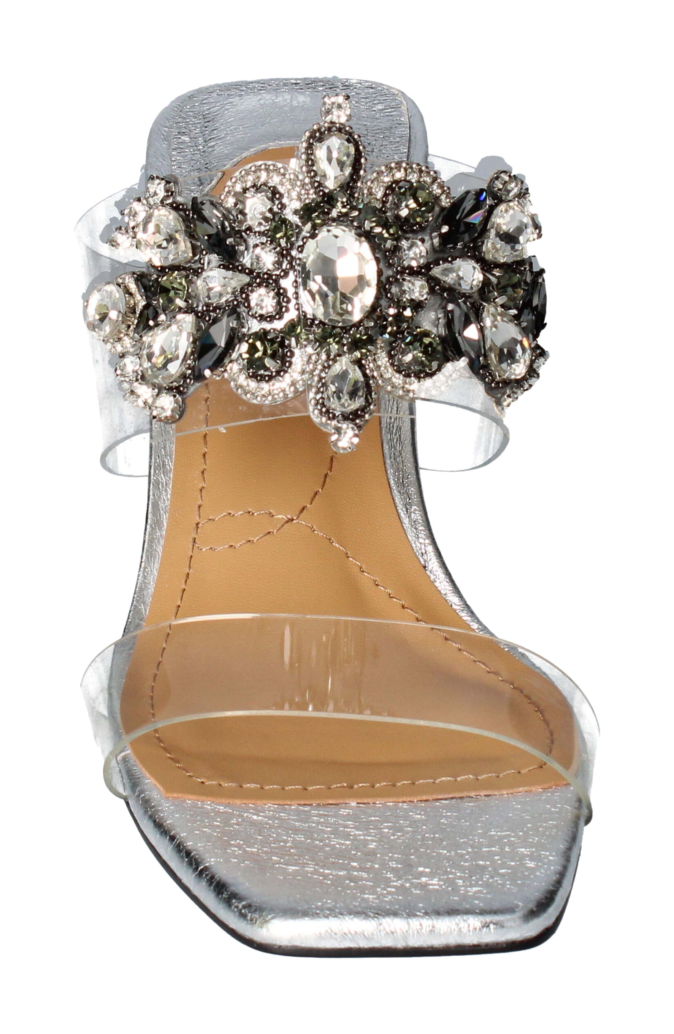 Urban Heel Women's Rhinestone Jeweled Holo Clear Strap Toe Ring Sandal Slides