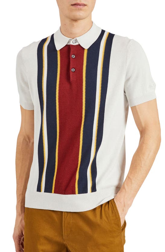 Ben Sherman Mod Stripe Knit Polo Shirt In Ivory