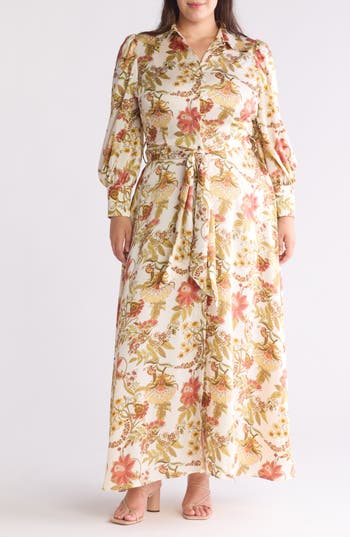 By Design Haiti Long Sleeve Maxi Shirtdress In Spring Forest