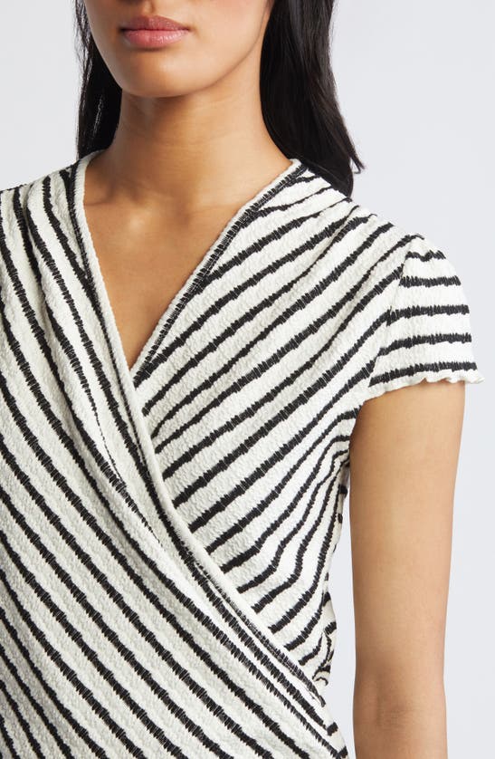 Loveappella Stripe Wrap Knit Top In Black/ Nat