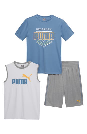 Puma Kids' Performance T-shirt, Tank & Shorts 3-piece Set In Blue