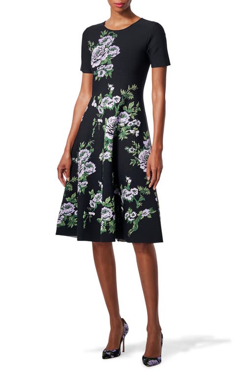 Carolina Herrera Floral Jacquard Fit & Flare Sweater Dress Black Multi at Nordstrom,