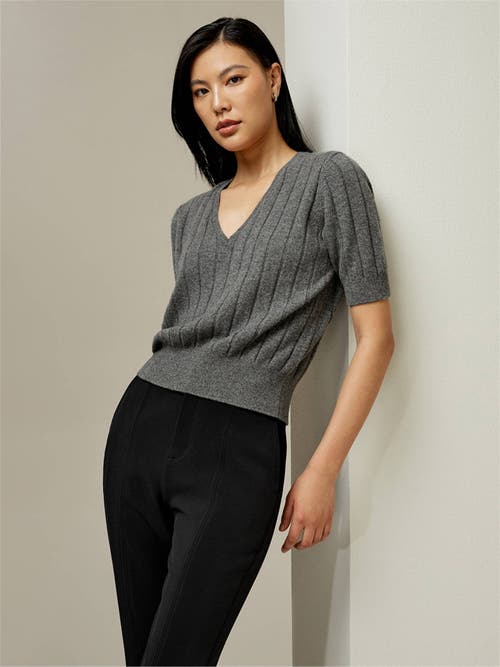 Shop Lilysilk V-neck Cashmere T-shirt In Medium Gray